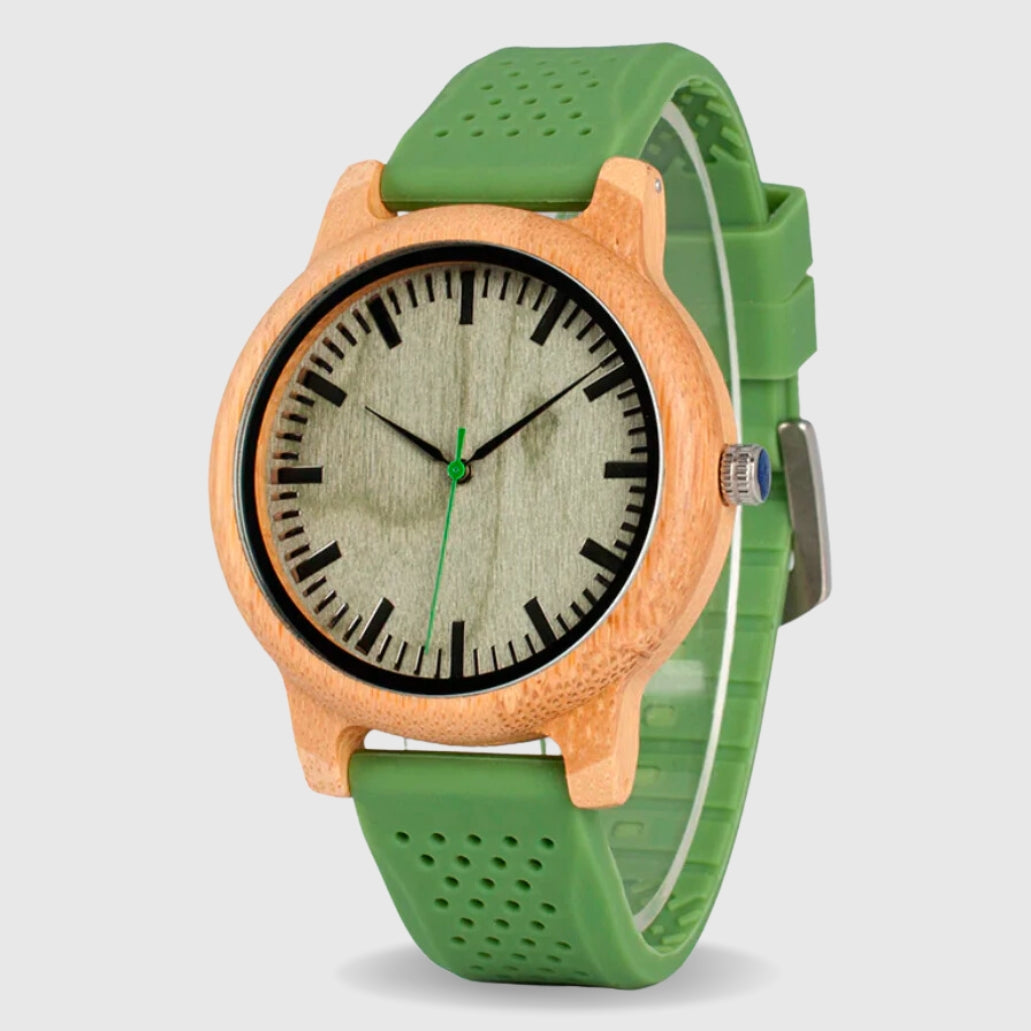 Relógio Madeira Vintage Men Verde Silicone
