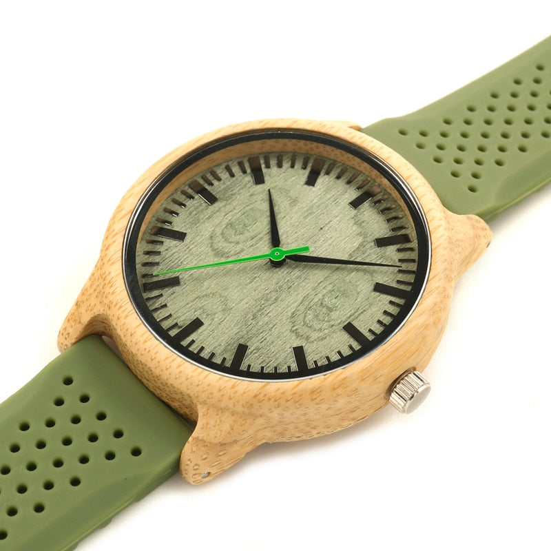 Relógio Madeira Vintage Men Verde Silicone